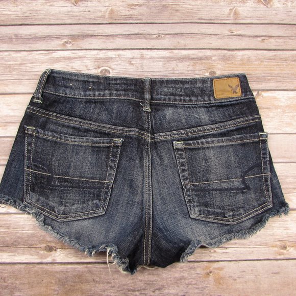 American Eagle AEO Raw Hem Booty Shorts Stretch 2 - Picture 2 of 7